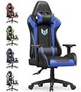 bigzzia Gaming Chair Office Chair,155 Degree PU Leather Ergonomic Office Chair with Lumbar Cushion&Headrest&Fixed Armrest,Gaming Chair Gaming Seat Adult Young Boy Girl (Blue)