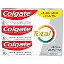Colgate Total Clean Toothpaste - Original Clean Mint - Professional Teeth Whitening with Sensitivity and Enamel Protection for a Fresh Clean Smile - Dentifrice for Daily Oral Care 120 mL Pack of 3