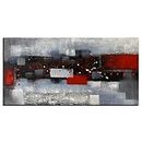 Large Abstract Red Gray Linen Wall Art Hand Painted Textured Oil Painting Picture on Canvas Framed Ready to Hang 60x30inch