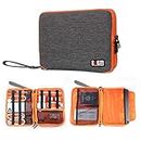 Three Layer Travel Organizer and Electronic Organizers for Tablet, Cables, Flush Drives, and Chargers (Grey and Bright Orange)