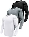 Boyzn Men's 3 Pack Performance Long Sleeve T-Shirts, UPF 50+ Sun Protection Shirts, Athletic Workout Shirts for Running Fishing Hiking Black/White/Grey-3P01-L