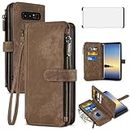 Asuwish Phone Case for Samsung Galaxy Note 8 Wallet Cover and Tempered Glass Screen Protector Leather Flip Credit Card Holder Stand Lanyard Rugged Cell Accessories Note8 Not S8 Gaxaly Women Men Brown