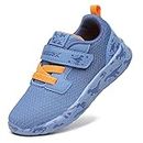 GEERX DIMO Dinosaur Toddler Boys Shoes Non Slip Lightweight Breathable Comfortable Sport Athletic Running Tennis Sneakers, Steel Blue Orange, 11 US Toddler