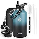 RAYMYLO Insulated Water Bottle 64 oz, Triple Wall Vacuum Stainless Steel (Cold for 48 Hrs), Leak Proof & BPA-Free, Half Gallon Water Flask Jug with Paracord Handle & Straw Spout Lids, Indigo/Black