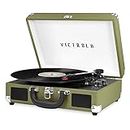 Victrola Vintage 3-Speed Bluetooth Portable Suitcase Record Player with Built-in Speakers | Upgraded Turntable Audio Sound| Includes Extra Stylus | Green Olive
