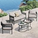 Grand patio 5-Piece Outdoor Furniture Set with Olefin Thick Cushions and Coffee Table, Wicker Sofa Conversation Set for Backyard, Beige