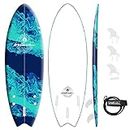 Wavestorm -Soft Top Foam 5'6" Surfboard/Fish Swallow Tail Surfboard for Beginners and All Surfing Levels Youth Complete Set Includes Leash and Multiple Fins, Blue Marble, (AZ22-WSSW560-BLU)