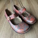 Algeria Paloma Red Bloom Print Mary Jane Leather Clogs Comfort Shoes Size 39 EUC