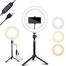 Selfie Ring Light with Mini Tripod 10'' Dimmable Video Conference Lighting Kit Desktop Camera Ringlight LED Circle Light with Soft Tube Phone Holder Wireless Remote for YouTube Video, Makeup, Live Streaming, Zoom Meeting Calls