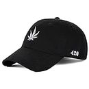 Deer King Baseball Cap for Men and Women Adjustable Strapback Embroidered Marijuana Leaf Weed 420 Graphic Low Profile Dad Hat (Black Low Crown, White Logo)