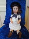 Antica bambola Bebe Jumeau occhi di carta vecchia bambola marina abbigliamento Normandia