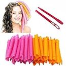 LZLRUN Super Long Magic Spiral Ringlet Curls Hair Roller Curler Styling Kit DIY No Heat Wave Formers with Styling Hooks - 20pcs & 45cm