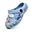 XPKWS Kids Clogs Boys Girls Garden Shoes Unisex-Child Cartoon Slide Sandals with Pivoting Heel Straps, Sky Blue, 13 Little Kid