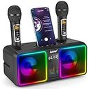 ALPOWL Karaoke Professionale Completo per Bambini e Adulti con 2 Microfono Wireless UHF, Cassa Bluetooth Potente con LED Striscia Cambianti Colore per Festa di