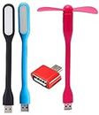 7Q7 - 2 USB LED Light and 1 - Two Blade USB Fan for PC Mobile Phones Smartphones + OTG (Multicolor)