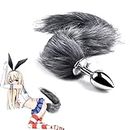 BL26- Exquisite Artificial Plush Shiny Stainless Steel Male Women Exercise Fox Tail Plug Kits (Grey) Suitable for Men and Women Night Games