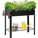 SogesHome Elevated Raised Garden Bed with Legs Outdoor Garden Planter Box Raised Beds with Storage Shelf for Vegetables, Flowers, Herbs Planting (Black-1 pcs)