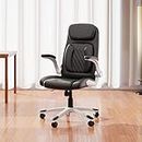 Green Soul® Bosco Premium Leatherette Office Chair, High Back Ergonomic Home Office Executive Chair with Cushion Seat, Flip-up Padded Armrests, 4-Stage Adjust Lumbar Support(Black)
