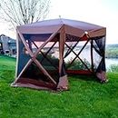 BACKYARD EXPRESSIONS PATIO · HOME · GARDEN 905443-NW Backyard Expressions 12' x 12' Pop Up 6 Sided Portable Hub Gazebo Screen Canopy Tent with Ground Stakes & Carry Bag, Brown