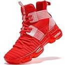 VITUOFLY Kids Basketball Shoes Boys Air Cushion Sneakers Girls Mid Top School Training Shoes Non-Slip Outdoor Sports Shoes Comfortable Boys Running Shoes Durable Little Kid/Big Kid, Red-19, 4 Big Kid