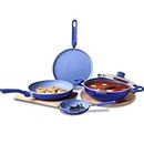 Wonderchef Royal Velvet Non-Stick Cookware 5 Pcs Set|Fry Pan with Lid, Kadhai, Dosa Tawa, Mini Fry Pan|Induction Bottom and Soft-Touch Handles|PFOA & Heavy Metals Free|3mm Thick|2 Years Warranty|Blue
