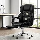 Oikiture Home Massage Office Chair with High and Wide Backrest, Computer Desk Chair with Padded Armrest and Footrest, Gaming Chair for Computer Task Desk Black