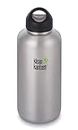 KLEAN KANTEEN Wide Mouth Single Wall Stainless Steel Water Bottle with Leak Proof Stainless Steel Interior Cap - 64oz - Brushed Stainless, 1003122