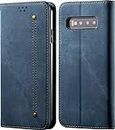 CUBIX® Denim Flip Cover for Samsung Galaxy S10 Plus Case Luxury Slim Wallet Folio Case Magnetic Closure Cover (Blue)