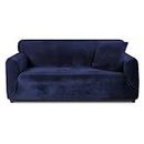 Teynewer Thick Velvet Sofa Covers 1 2 3 4 Seater High Stretch Non-Slip Couch Cover Elastic Furniture Protector Plush Sofa Slipcovers with 1 pillowcase for Living Room Dogs Cat Pet (2 Seater, Blue)