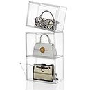 Attelite Plastic Purse and Handbag storage Organizer for Closet, Clear Acrylic Display Case with Magnetic Door for Wallet, Book, Cosmetic, Toys, Clutch Organization 3 Pack"