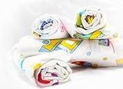 Trance Home Linen Super Ultra Soft 100% Cotton New Born Baby Swaddle Wrap | New Born Babies Soft Pure Cotton Sheets | Ideal Baby Shower Gift | Baby Wrap Set (100x100 cm, Nursery Print, Pack of 4)