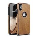 Techstudio PU Leather Snake Pattern Hard Case Back Cover with Ring Lion Stand Holder for iPhone X (Beige)