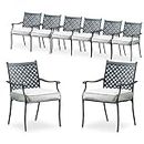 PatioFestival 8 Piece Patio Dining Chairs Metal Outdoor Chairs Wrought Iron Patio Furniture,Dinning Chairs Set with Arms and Seat Cushions (Grey)