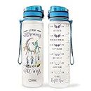 64HYDRO 32oz 1Liter Motivational Water Bottle with Time Marker & Removable Strainer, Water Tracker Bottles, Water Bottles with Times to Drink, Dream Catcher Hummingbird