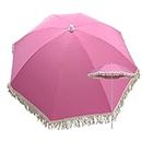 ACHZYFT 1.6M Fringe Patio Umbrella,Pink Garden Parasol With Tassels,Height Adjustable, For Outdoor Garden Yard Deck Party Themed Restaurant Cafe (No Base)(Size:1.45M,Color:Pink)