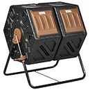 Outsunny 34.5 Gallon Dual Chamber Compost Bin, Rotating Composter, Compost Tumbler with 24 Ventilation Openings and Steel Legs