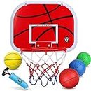 Mini Indoor Basketball Hoop Set for Kids, Play Over Door Basketball Hoop for Door with 4 Small Replacement Rubber Basketballs, ABS Backboard Metal Rim Goal Sport Party Activity Toys for Kids Adults