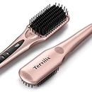 Terviiix Hair Straightener Brush, 1.75 Inch Wide Flat Iron Hair Straightener Brush For Hair, Anti-Scald Ceramic Straightener Comb with Dual-Voltage, 15 Temp Settings Hot Brush for Styling, Auto-Off