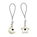 KIPZO® Pack of 2 Moon star Astronaut Pendant Phone Charms cute for girls Cell smart Phone Hanging Keychain rope Accessories necklace chain Lanyard thread Ornament decor with Smart Round Zip Carry case Pouch
