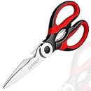 Cutacut Kitchen Scissors Stainless Steel Sharp Blades with TPR Grip - Multipurpose Kitchen Scissors Heavy Duty for Meat, Chicken, Fish, Vegetables, and Herbs – Bottle Opener. (Red)