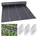 automoris 3.2OZ 6 * 300FT Weed Barrier Landscape Fabric with 100pcs 6inch Garden Staples,Heavy Duty Woven Ground Cover Weed Fabric Gardening Mat for Underlayment， Flower Beds, Pathways, Driveway