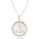 Miabella Italian 18K Gold over 925 Sterling Silver Genuine 2-Lira Bee Coin Medallion Pendant Necklace for Women 18 Inch Chain, Made in Italy