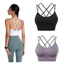 Sports Bra for Women, Back Padded Strappy Criss-Cross Sports Bras Medium Support Fitness Yoga Bra with Removable Cups, Black&purple&white, Medium