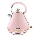 Tower T10044PNK Cavaletto Pyramid Kettle with Fast Boil, Detachable Filter, 1.7 Litre, 3000 W, Marshmallow Pink and Rose Gold