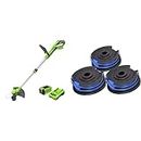 Greenworks 40V 33cm Cordless String Trimmer with 2Ah Battery and Charger, G40LT33K2 & Trimmer Spool and 1.65mm Double Line 4.8m incl. 3 Packs for 40V Lawn Trimmers G40LT G40LTK2 G40LTK2x