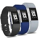 (3 Pack) T Tersely Watch Band Strap for Fitbit Charge 2, Classic Soft TPU Silicone Adjustable Replacement Bands Fitness Sport Bracelet Strap for Fitbit Charge2 (Black+Navy Blue+Gray, Small)