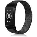 TASLAR Bands Compatible with Fitbit Charge 4 / Charge 4 Special Edition/Charge 3 / Charge 3 SE Band Metal Mesh Stainless Steel Magnetic Clasp Wristbands for Women Men (Size: Small, Black)