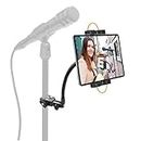 Kolasels Tablet Mount Holder for Mic & Music Stand, Gooseneck Phone iPad Music Stand, 360° Swivel Metal Pipe Clamp Microphone Stand for iPad Pro 12.9 Air Mini, iPhone, Galaxy Tabs, More 4-13" Devices