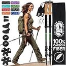 Hiker Hunger 100% Carbon Fiber Trekking Poles –Ultralight & Collapsible with Quick Flip-Locks,Cork Grips,Tungsten Tips,Set of 2 Poles - All Terrain Accessories and Carry Bag, Hiking, & Walking Poles