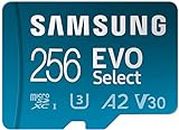 SAMSUNG EVO Select Micro SD-Memory-Card + Adapter, 256GB microSDXC 130MB/s Full HD & 4K UHD, UHS-I, U3, A2, V30, Expanded Storage for Android Smartphones, Tablets, Nintendo-Switch (MB-ME256KA/AM